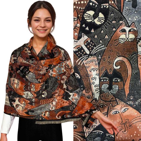 wholesale 3956 - Cat Design Shawls A/02<br> 
Brown Cat Print - 26
