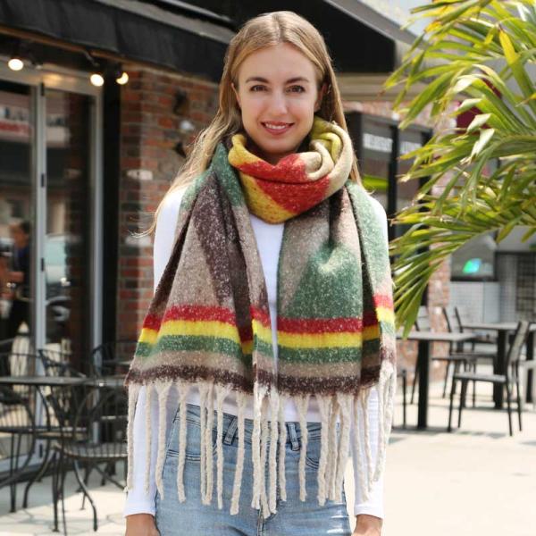 2418 - Fringed Winter Shawls 2418 - Green Mix - 17