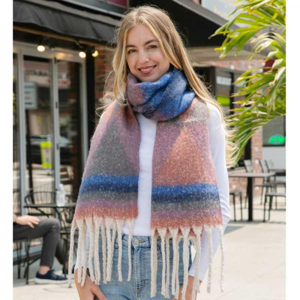 2418 - Fringed Winter Shawls 2418 - Pink Mix - 17