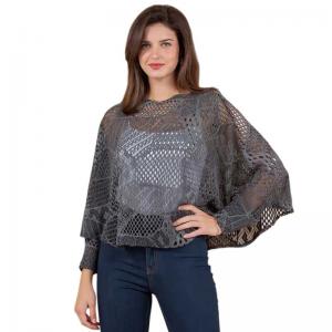 Wholesale 1805 - Lace Knit Poncho/Top with Sleeves Charcoal - 