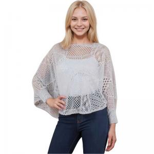 Wholesale 1805 - Lace Knit Poncho/Top with Sleeves Light Silver - 