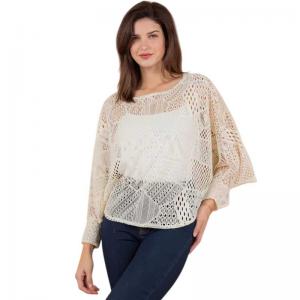 Wholesale 1805 - Lace Knit Poncho/Top with Sleeves Cream - 
