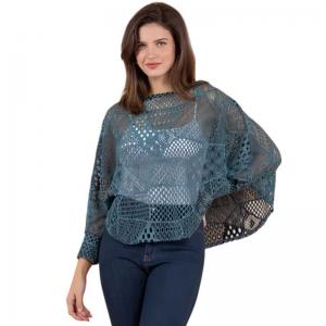 Wholesale 1805 - Lace Knit Poncho/Top with Sleeves Deep Teal - 