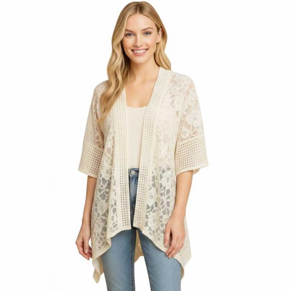 wholesale 4337 - Chenille Knit Kimono Ivory - One Size Fits Most