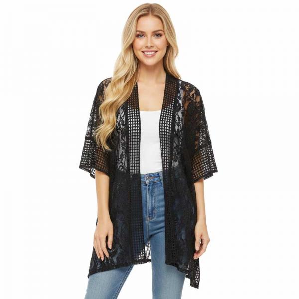 wholesale 4337 - Chenille Knit Kimono Black - One Size Fits Most