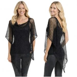 3969 - Mesh Knit Poncho #01 - Black - 