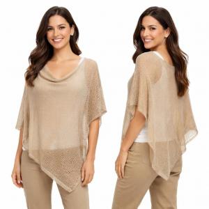 3969 - Mesh Knit Poncho #04 - Tan - 