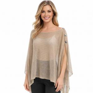 3970 -  Mesh Knit Six Button Poncho #04 - Tan - 