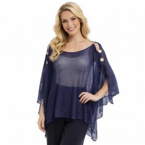 3970 -  Mesh Knit Six Button Poncho #05 - Navy - 