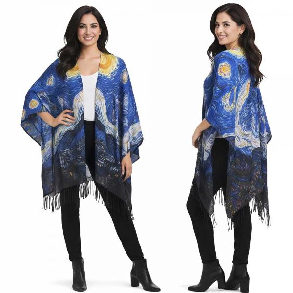 wholesale 3972 - Sueded Art Design Ruana Capes #01 - Starry Night - 