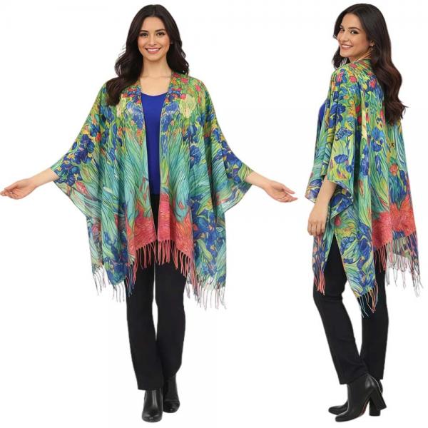 wholesale 3972 - Sueded Art Design Ruana Capes #04 - Irises - 
