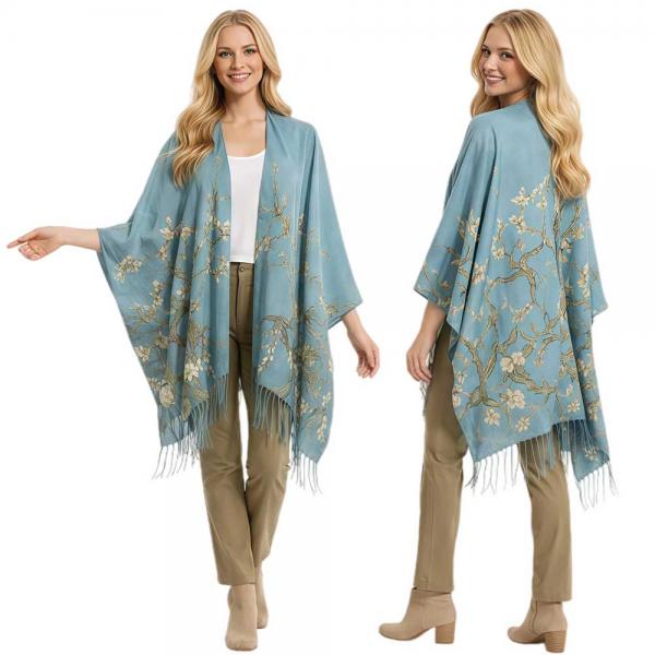 wholesale 3972 - Sueded Art Design Ruana Capes #05 - Blossoming Almond Tree - 