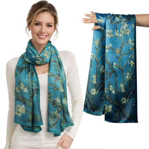 wholesale 3978 - Double Layer Silk Satin Scarves #15 - Blossoming Almond Tree - 28