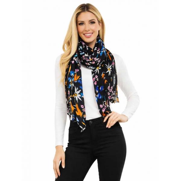 wholesale 3983 - Bohemian Style Scarves 4131 - Black
Pleated Floral Scarf - 