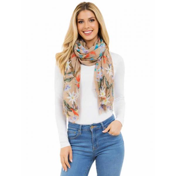 wholesale 3983 - Bohemian Style Scarves 4131 - Tan
Pleated Floral Scarf - 