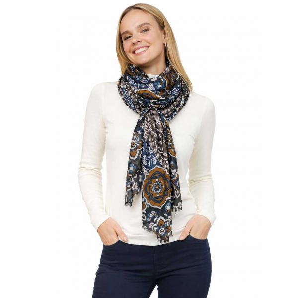 wholesale 3983 - Bohemian Style Scarves 10915 - Navy Multi Flower Print - 
