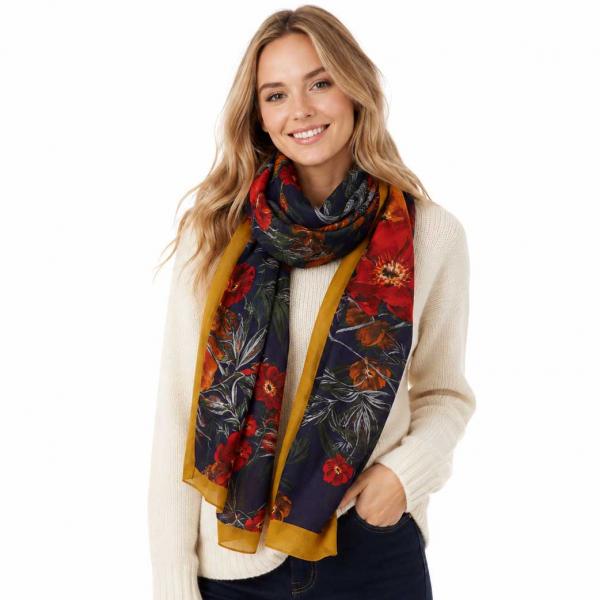 wholesale 3983 - Bohemian Style Scarves 10915 - Navy Multi Flower Print (MB) - 