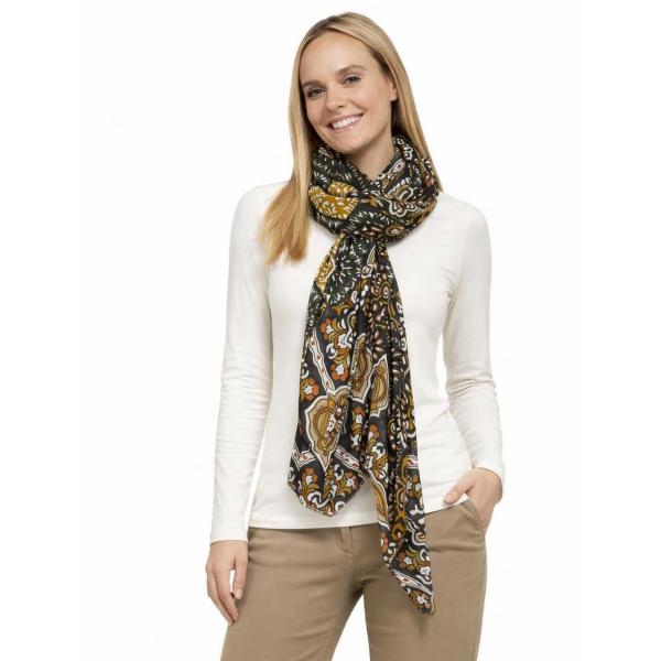 wholesale 3983 - Bohemian Style Scarves 10916 - Olive Multi Flower Print - 