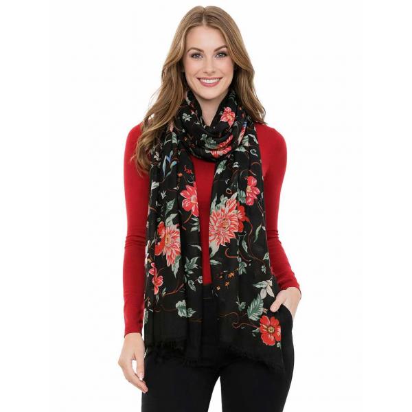 wholesale 3983 - Bohemian Style Scarves 1316 - Black Floral - 