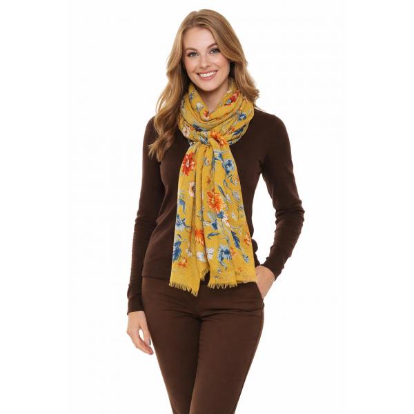 wholesale 3983 - Bohemian Style Scarves 1316 - Mustard Floral - 
