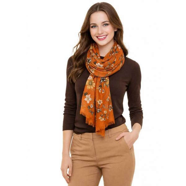 wholesale 3983 - Bohemian Style Scarves 1316 - Orange Floral - 