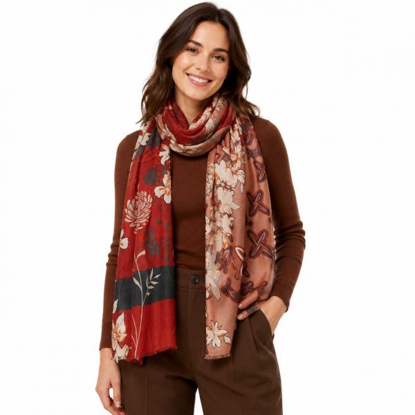 wholesale 3983 - Bohemian Style Scarves 1400-04 Red Multi - 