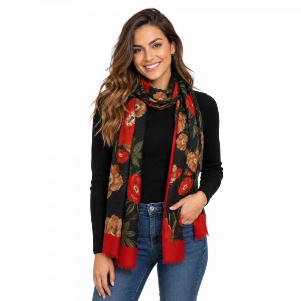 wholesale 3983 - Bohemian Style Scarves 10915 - Black Multi Flower Print (MB) - 