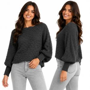3984 - Cropped Sweater Poncho with Sleeves #108 - Black - 
