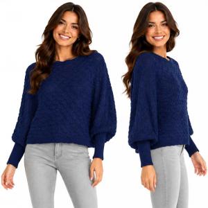 3984 - Cropped Sweater Poncho with Sleeves #227<br>
Navy
 - 