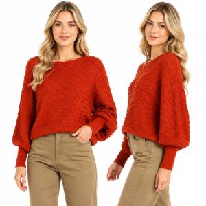3984 - Cropped Sweater Poncho with Sleeves #183 <br>
Red


 - 