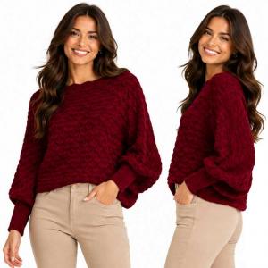 3984 - Cropped Sweater Poncho with Sleeves #194 <br> 
Burgundy - 