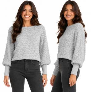 3984 - Cropped Sweater Poncho with Sleeves #099 - 
Silver
 - 