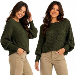 3984 - Cropped Sweater Poncho with Sleeves #320 <br>
Dark Olive
 - 
