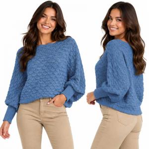 3984 - Cropped Sweater Poncho with Sleeves #231<br>
Denim
 - 