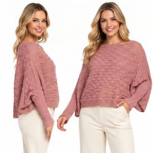 3984 - Cropped Sweater Poncho with Sleeves #131<br> 
Dusty Pink<br>
 - 