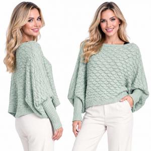Wholesale 3984 - Cropped Sweater Poncho with Sleeves #294<br> 
Light Mint<br>
 - 