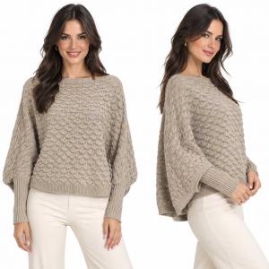 Wholesale 3984 - Cropped Sweater Poncho with Sleeves #076<br> 
Light Taupe<br>
 - 
