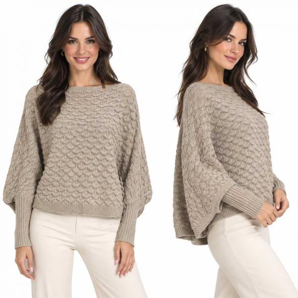 wholesale 3984 - Cropped Sweater Poncho with Sleeves #076<br> 
Light Taupe<br>
 - 