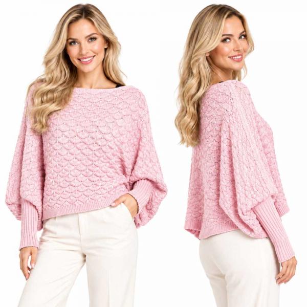 wholesale 3984 - Cropped Sweater Poncho with Sleeves #153<br> 
Light Pink<br>
 - 