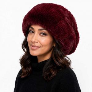 3987 - Faux Rabbit Hats Burgundy - 