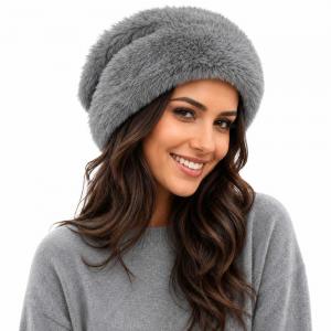 3987 - Faux Rabbit Hats Light Grey - 