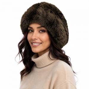 3987 - Faux Rabbit Hats Taupe - 