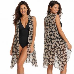 3988 - Bathing Suit Cover-Ups #9938 - Abstract Black and Tan Chiffon  - 
