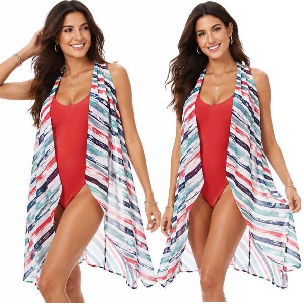 wholesale 3988 - Swim Suit Cover-Ups #0060 - Aqua-Navy Stripes - 