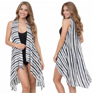 3988 - Bathing Suit Cover-Ups #060BK - Black/Grey/White Stripe - 