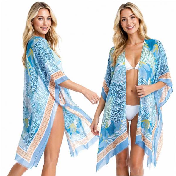wholesale 3988 - Swim Suit Cover-Ups 2305 - Blue Abstract<br>
Silky Viscose  - 