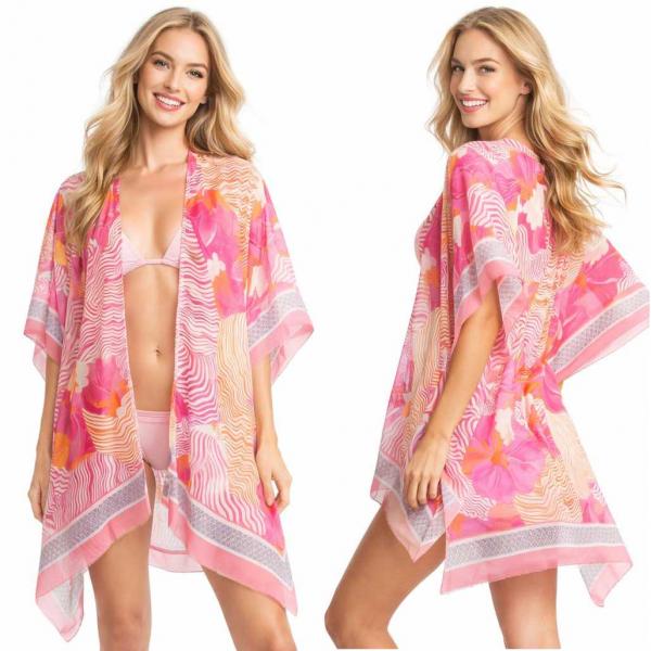 wholesale 3988 - Swim Suit Cover-Ups 2305 - Pink Abstract<br>
Silky Viscose  - 