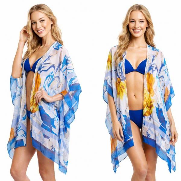 wholesale 3988 - Swim Suit Cover-Ups 2306 - Blue Floral<br>
Silky Viscose  - 