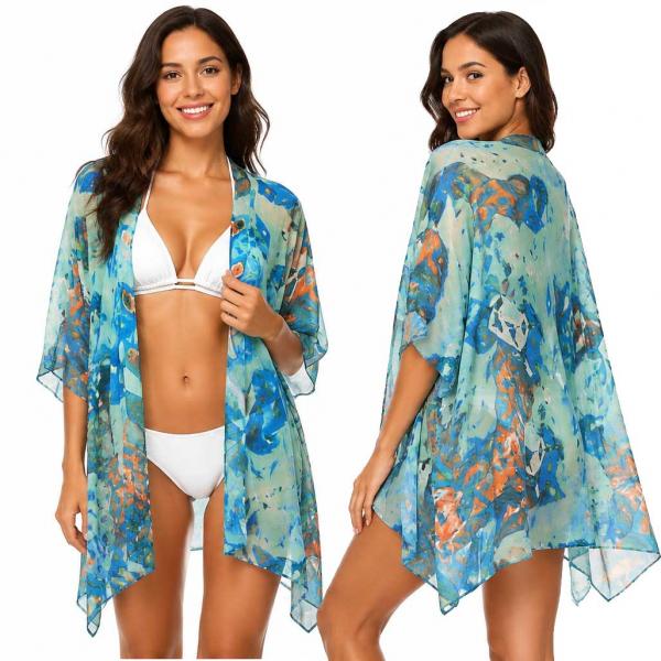 wholesale 3988 - Swim Suit Cover-Ups 5092 - Turquoise Multi<br>
Abstract Floral  - 