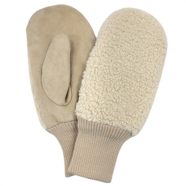 wholesale 3991 - Sherpa/Suede Mittens Beige - 